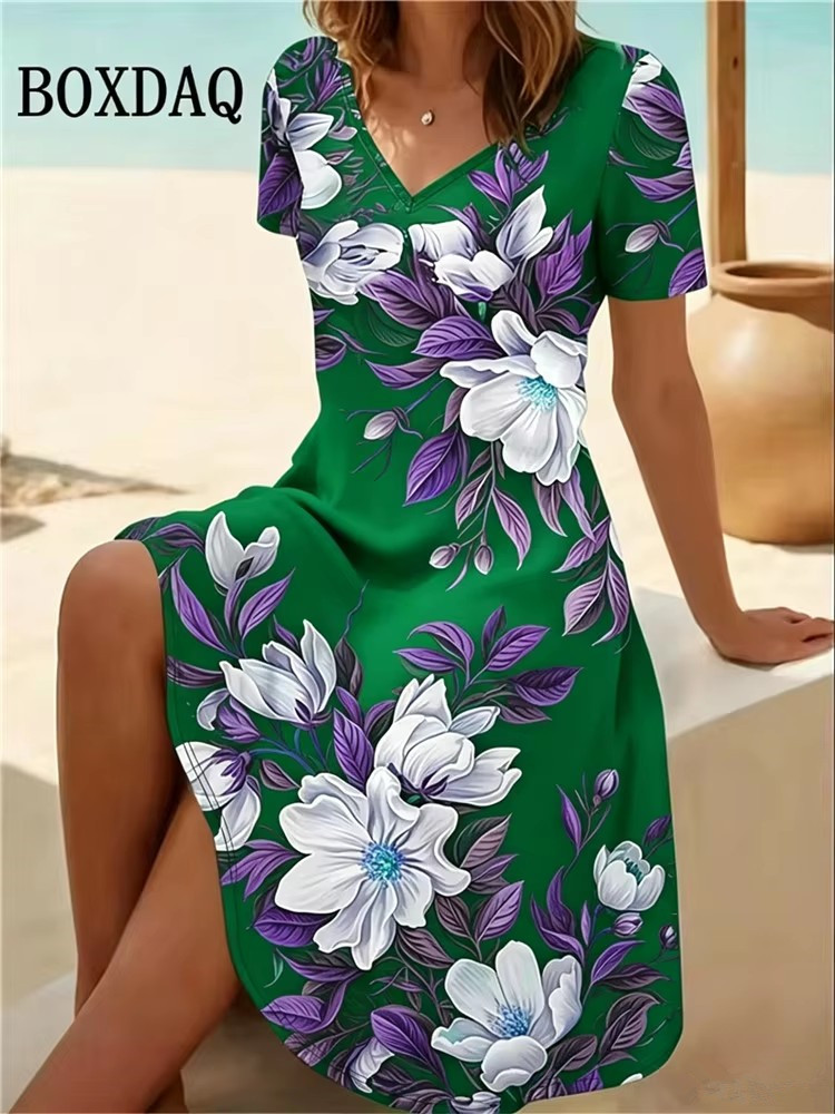 Romper Floral Print - Gaun Wanita Ukuran Besar 6XL Gaun
